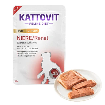 Влажный лечебный корм для котов с заболеваниями почек Kattovit Veterinary Niere Renal курица паштет - пауч 85г (77281)