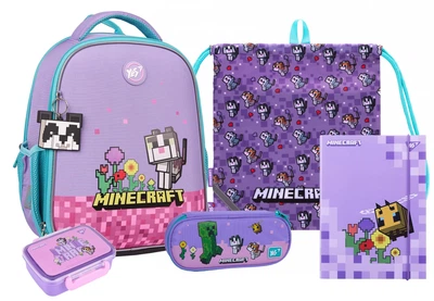 Набір 5 в 1 Рюкзак каркасний + пенал + сумка + ланчбокс + папка YES Minecraft Pinky H-100