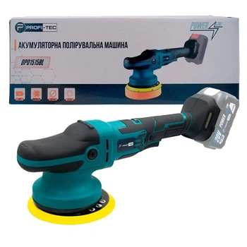 Акумуляторна полірувально ексцентрикова машина PROFI-TEC 20V DPO1515BL/PPO1515BL зі стабілізатором обертів Professional Амплітуда 15мм (без акумуляторів та зарядного пристрою, коробка) (005949)