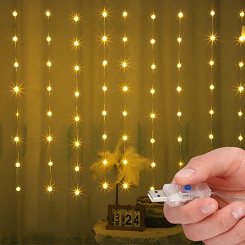 Гірлянда штора Кульки від USB, 3х3м, 242 кульки, Тепле світло