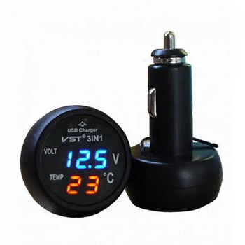 Автомобильный вольтметр термометр в прикуриватель и USB зарядка VST 706 (2857)