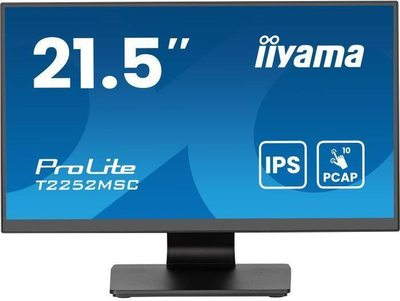 Монітор сенсорний iiyama T2252MSC-B2AG 21.5" IPS 1920х1080 16:9 проекційно-ємністна технологія 1xHDMI/1xDP/2xUSB