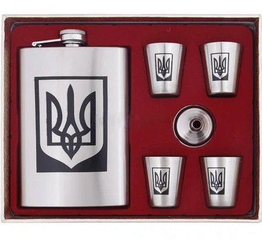 Набор Фляга с гербом Украины + четыре стаканчика + лейка 9oz