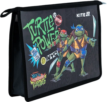 Папка на молнии Kite Ninja Turtles A4+ с расширением 6 см черная 34х27см (NT25-428)