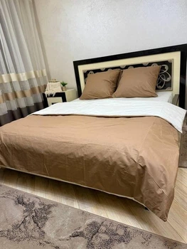 Постельное белье хлопковое Однотонная Евро Простынь на резинке 180x200х20 Бязь Бежевое 50 х 70