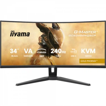 IIYAMA 34" 21:9 вигнутий va рк монітор, 0,4 мс (mprt), 2 40 Гц, Adaptive Sync, hdr, kvm свіч, 2xHDMI 2.1/1x gcb3486wqscp-b1