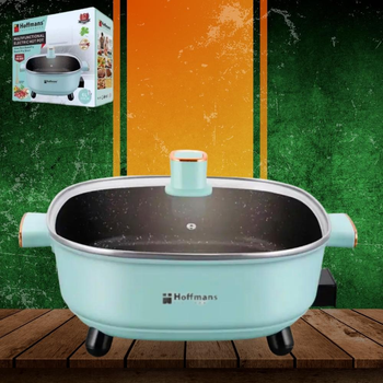 Кастрюля с антипригарным покрытием от сети Hoffmans Electronics HM-3030 Электрокастрюля с крышкой 6 л Голубая