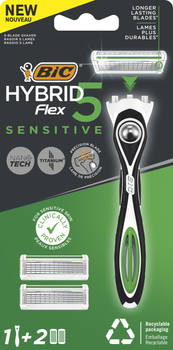 Станок BIC Flex 5 Hybrid Sensitive 1 ручка + 2 запасних леза (3086123760448)