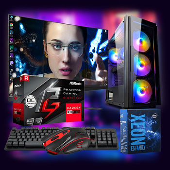 Ігровий Комп'ютер "ZEVS PC10880U" | Radeon RX 570 8GB | Intel Xeon E5-2667 v3 | Wi-Fi | WIN10|SSD M.2|Монітор LED IPS 24"