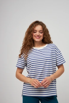 Футболка у смужку з розрізами Wear me S Молочний (синя смужка) (18_25_35-1_12431)