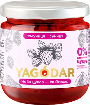 Джем YAGODAR Без сахара Клубничный с земляникой 210 г (4820255081298)