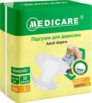 Підгузки для дорослих Medicare Стандарт розмір L 30 шт (4820261151589)