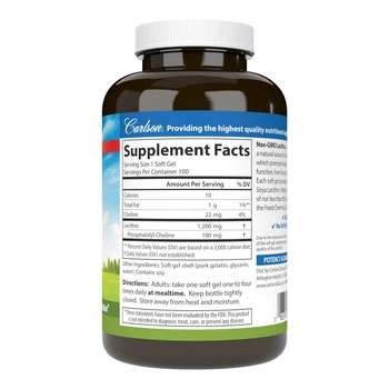 Натуральная добавка Carlson Labs Lecithin 1200 mg, 100 капсул