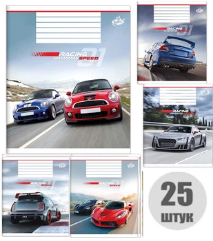 Зошит учнівський 12 аркушів клітинка "Бріск" №2531 На швидкостi (НАБОР 25 шт.)