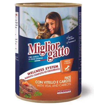 Вологий корм Migliorgatto Pate Morando для дорослих котів у вигляді паштету з телятиною та морквою, 400 г 01242
