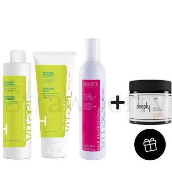 Набор для увлажнения волос Vitael и в подарок Скраб Deeply 300мл Набор: Шампунь Vitael Dry Hair Hydrating 300мл, Маска Vitael Dry Hair Hydrating 250мл, Мусс Vitael Styling Control and Volume 400мл и в подарок Скраб для кожи головы Deeply 300мл