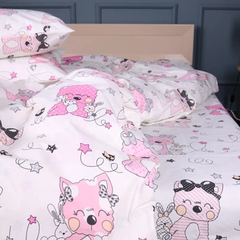 Простынь MirSon полуторная 150x220 см Kids Time 17-0776 Magic cats pink Бязь (2200011238432)