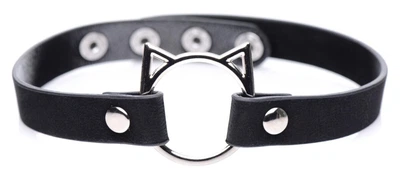Чокер з кільцем у вигляді котика чорного кольору Master Series Kinky Kitty Ring
