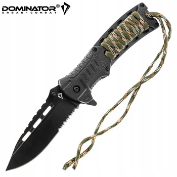 Нож складной Dominator черный с паракордом и свистком для туризма