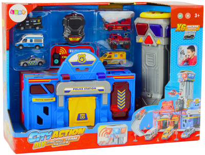 Zestaw zabawek Lean Toys Baza straż pożarna i Centrum dowodzenia Policji z pojazdami (18711) 6 szt (5905991019091)