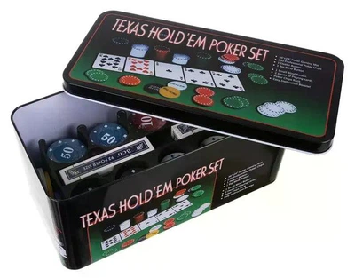 Набір для покеру Malatec Texas Hold'em у металевій коробці, 200 фішок