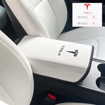 Автомобильный чехол на подлокотник авто Tesla Model 3 / Tesla Model Y | Искусственная PU кожа | Белый