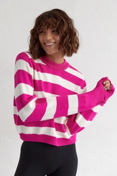 В'язаний джемпер oversize в смужку - фуксія цвет, S 4741222