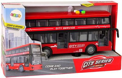 Autobus piętrowy Lean Toys na baterie ze światłami dźwiękami i napędem frykcyjnym 1:16 Czerwony (16961) (5905884456200)