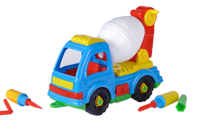 Розвиваючий конструктор Toys-plast "Бетономішалка" з викруткою, пластикова машинка, барабан, що крутиться