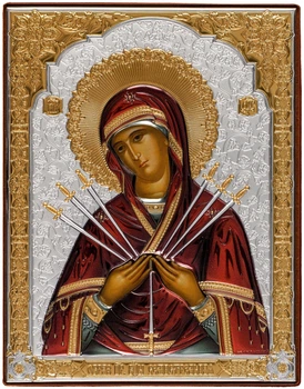 Ікона срібна Ekklesia Семистрільна Богородиця (14,1x18,1 см.) (6699/3CO)
