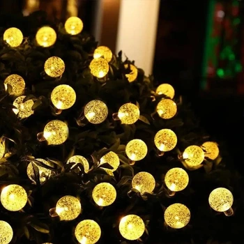 Гирлянда Шарики 50 Led уличная влагоустойчивая от солнечной панели, черный провод SF- 61 Теплый свет