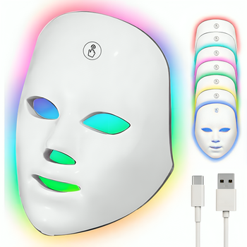 Светодиодная аккумуляторная пластиковая LED-маска на лицо для свтотерпаии 7 режимов с зарядкой от USB (480668-Prob)