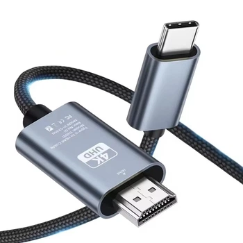 Кабель 4K 60Hz Type-C to HDMI 2m, металл, нейлон, Black-Grey (TH001-MN20KG-460)