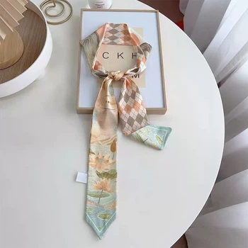 Хустинка-стрічка твіллі для волосся на шию на руку на сумку Honey Fashion Accessories помаранчево-зелений (12-337)