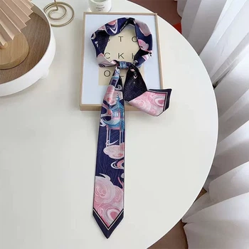 Хустинка-стрічка твіллі для волосся на шию на руку на сумку Honey Fashion Accessories рожево-синій (12-335)