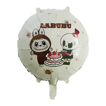 Фольгированный Шар Labubu Лабубу Happy Birthday Круглый 45см (18") Белый