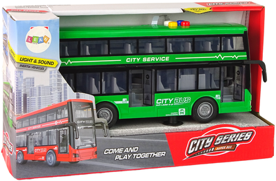 Autobus piętrowy Lean Toys na baterie ze światłami dźwiękami i napędem frykcyjnym 1:16 Zielony (16960) (5905884456194)