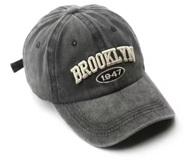 Кепка ретро бейсболка BROOKLYN 1947 взрослая женская мужская вареный джинс черний графит (1623)