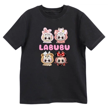 Футболка дитяча чорна з принтом Labubu Лабубу DM-16901 134 см