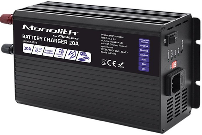 Inteligentna ładowarka Qoltec Monolith 24V 20A do akumulatora LiFePO4/AGM/GEL/SLA (5901878519531)