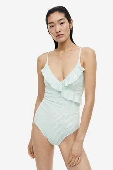 Купальник H&M 40 біло-зелений смужка 2606930780