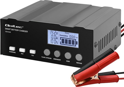 Inteligentna mikroprocesorowa ładowarka Qoltec 12V/12.6V/24V LCD (5901878524917)