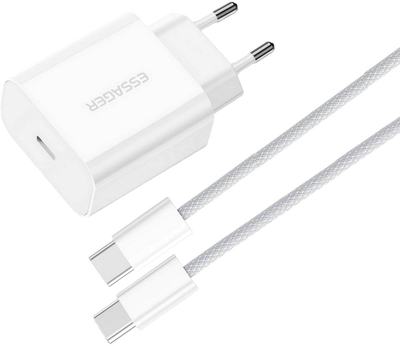 Мережевий зарядний пристрій ESSAGER Vanjane Travel Phone Charger Set PD20W with C-C 60W data cable (EFJB02-JSTT2-T)
