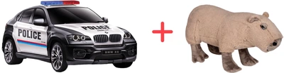 Набор Машина на радиоуправлении Shantou Yisheng BMW X6 Police Черная 1:24 + Подарочная игрушка DGT-PLUSH Капибара (6902241803492_2)