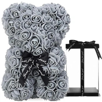 Букет-Медведик из 3D роз Teddy Bear 25см в подарочной коробке серый