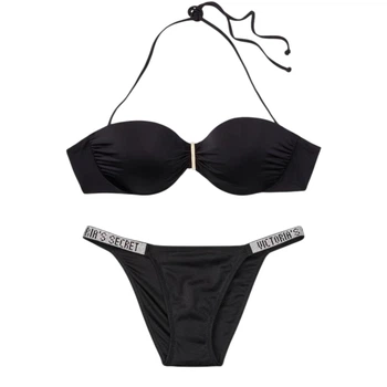 Купальник Victoria’s Secret с золотой эмблемой, бандо 34B + S плавки бикини со стразами