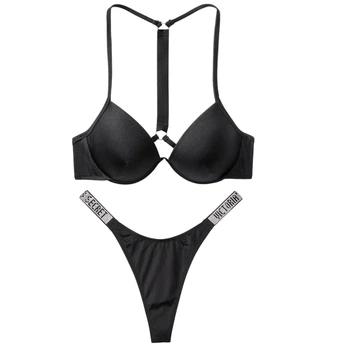 Купальник Victoria Secret з push up з стрічкою зі стразів на спинці 34С + стрінги S зі стразами