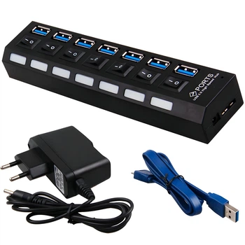 USB 3.0 хаб на 7 портов BauTech с блоком питания и кнопками отключения Чёрный (1015-815-00)