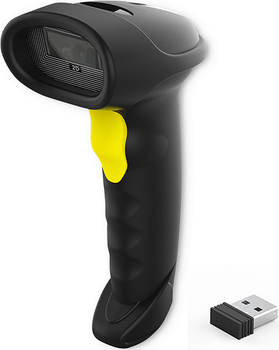 Skaner kodów kreskowych Qoltec Wireless Laser 1D 2D USB Bluetooth Black-Yellow (5901878508801)