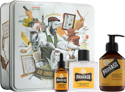 Подарунковий набір для догляду за бородою Proraso Wood And Spice Шампунь 200 мл + Бальзам 100 мл + Олія 30 мл (8004395006908)